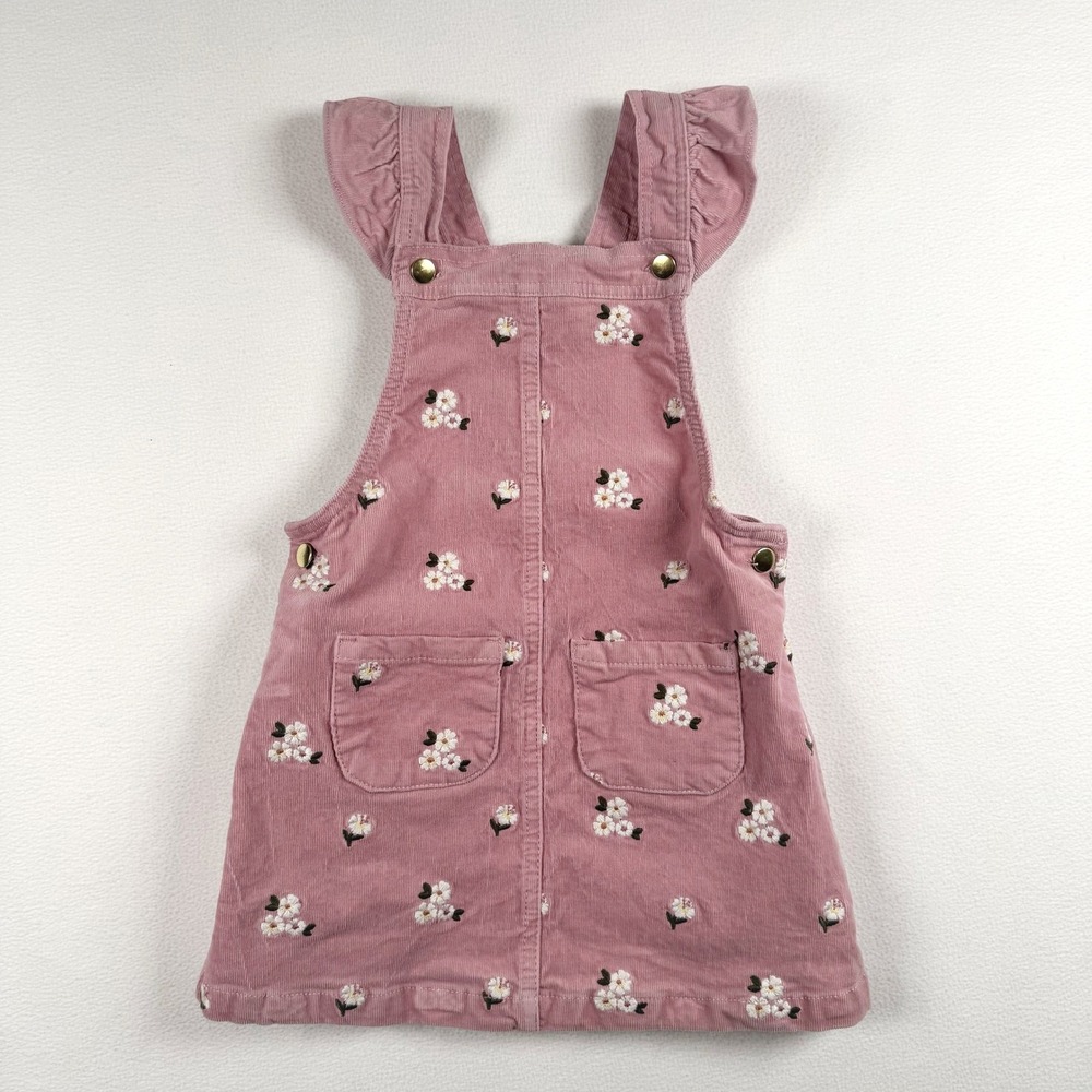 Cupcakes and Cashmere Girls Pink Corduroy‎ Floral Embroidered Overall Dress 4T - Picture 2 of 6